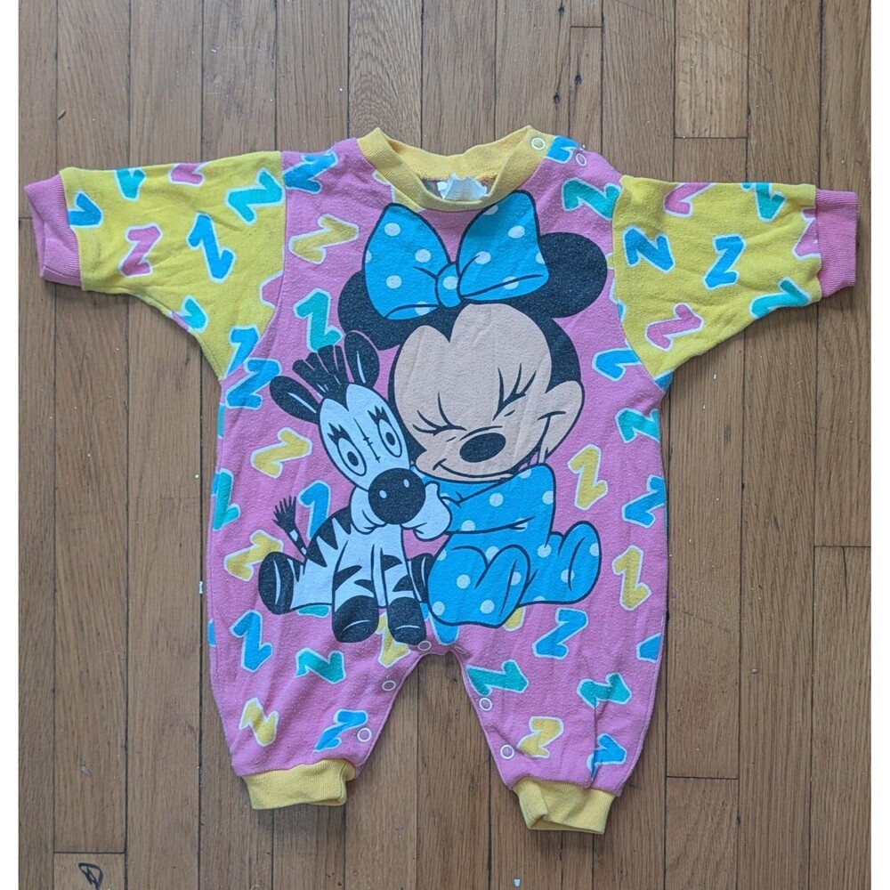 Vintage Minnie Mouse AOP Romper Baby Girls Size 6-9 Months